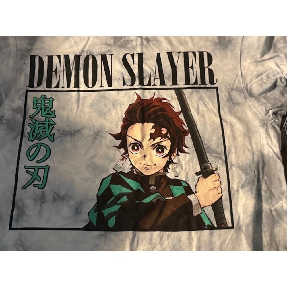 Demon Slayer Tanjiro Kamado Tie Dye Graphic T-Shirt Grey Small Aniplex New